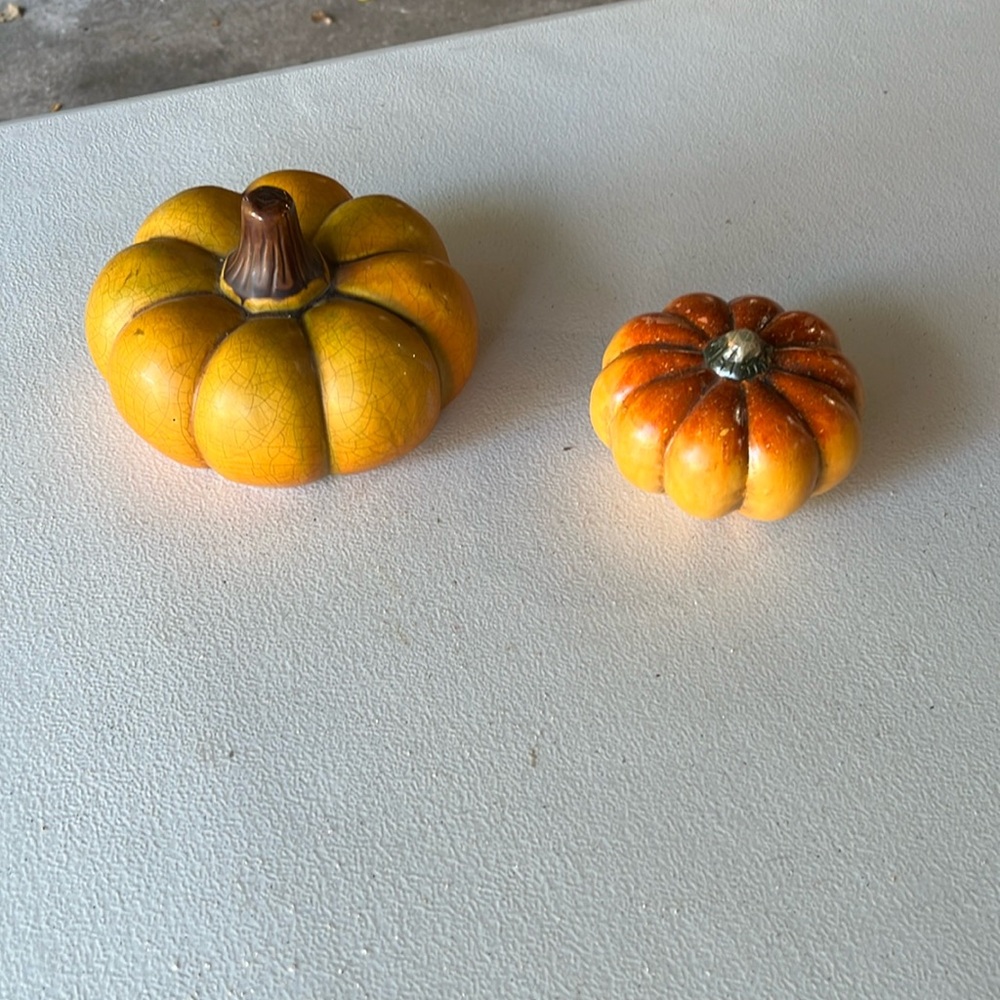 Hobby Lobby Yellow and Orange Ceramic Pumpkin Pair